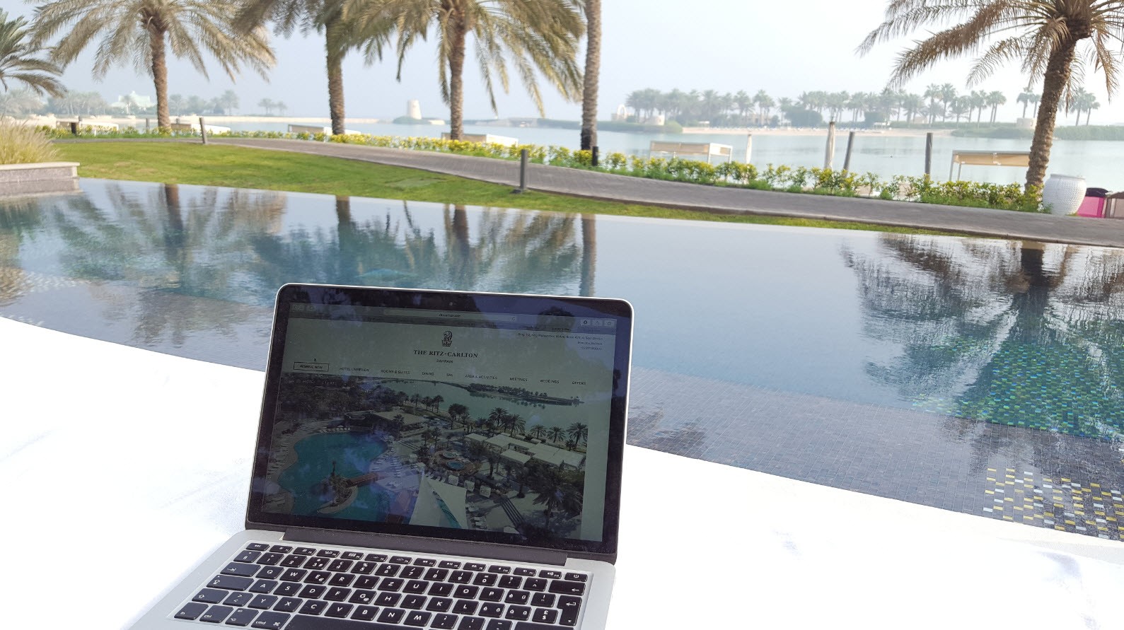 Working by the pool Working by the pool